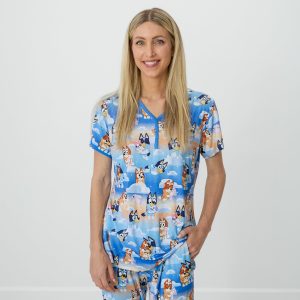 Bluey Blue Sleepytime Women's Short Sleeve Pajama Top