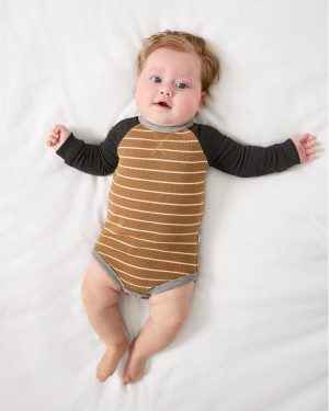 Cider Stripe Waffle Raglan Bodysuit