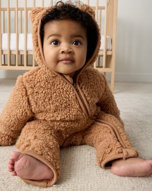 Chestnut Brown Sherpa Baby Romper