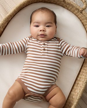 Chestnut Brown Stripe Henley Bodysuit