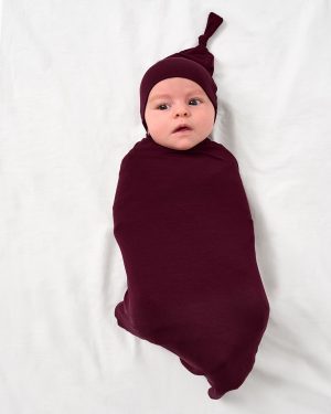 Classic Burgundy Swaddle & Hat Set