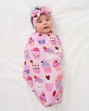 Cupcake Kisses Swaddle & Luxe Bow Headband Set