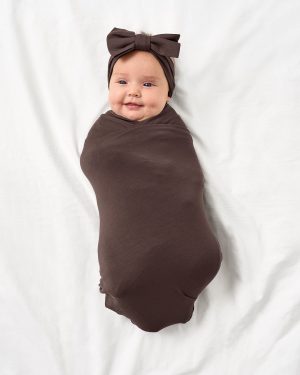 Dark Chocolate Swaddle & Luxe Bow Headband Set