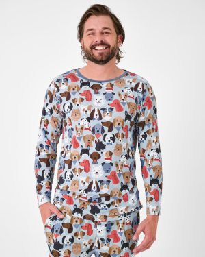 Gray Puppy Parade Men's Long Sleeve Pajama Top
