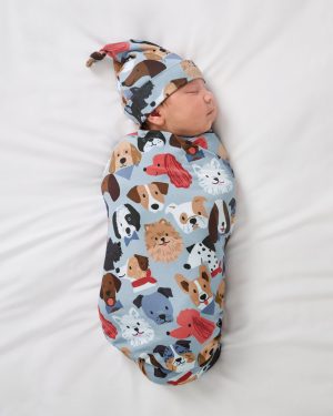 Gray Puppy Parade Swaddle & Hat Set