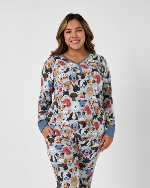 Gray Puppy Parade Women's Long Sleeve Pajama Top