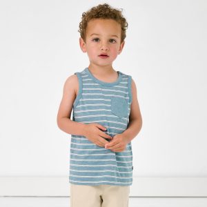 Heather Dusk Blue Stripes Pocket Tank