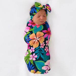 Jungle Blooms Swaddle & Luxe Bow Headband Set