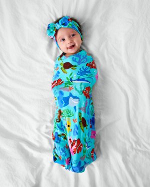 Pixar Nemo's Reef Swaddle & Luxe Bow Headband Set