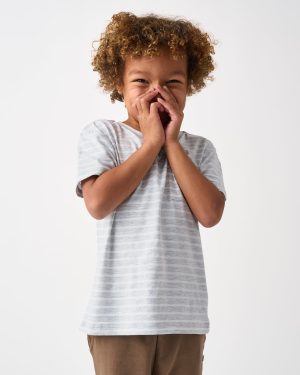 Light Heather Gray Stripe Relaxed Pocket Tee
