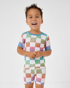 Ombre Cheery Checks Two-Piece Short Sleeve & Shorts Pajama Set