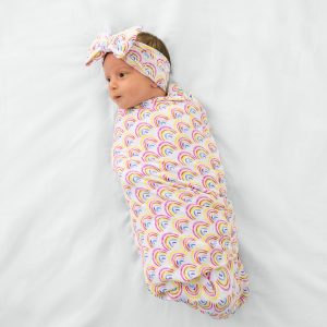 Pastel Rainbows Swaddle & Luxe Bow Headband Set