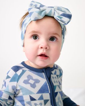 Patchwork Indigo Ribbed Luxe Bow Headband