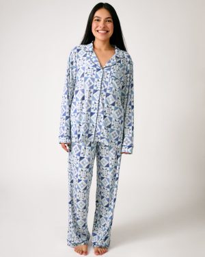 Patchwork Indigo Women's Ribbed Pajama Set