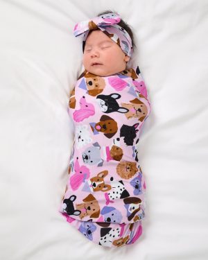 Pink Puppy Parade Swaddle & Luxe Bow Headband Set