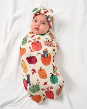Pumpkin Pals Swaddle & Luxe Bow Headband Set