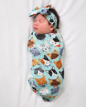Purrfect Pals Swaddle & Luxe Bow Headband Set