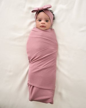 Rosewood Ribbed Swaddle & Luxe Bow Headband Set
