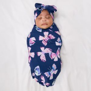 Royal Butterflies Swaddle & Luxe Bow Headband Set