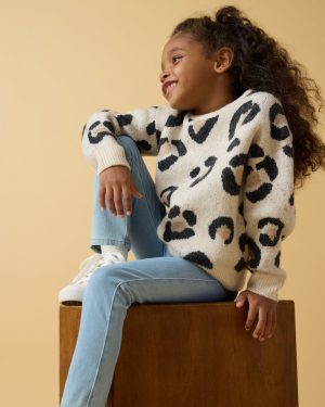 Snowy Leopard Drop Shoulder Sweater