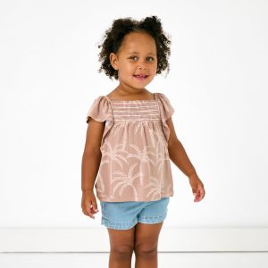 Sandy Palms Smocked Flutter Top