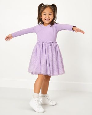 Powder Lilac Ribbed Layered Tulle Dress