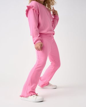 Sweet Pink Ribbed Flare Pant