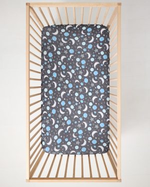 Blue To the Moon & Back Fitted Crib Sheet