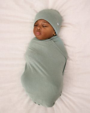 Willow Ribbed Swaddle & Infant Beanie Set