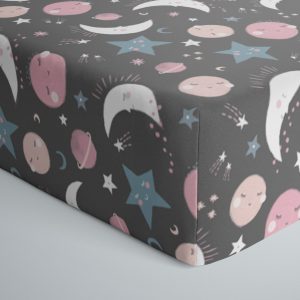 Pink To the Moon & Back Fitted Crib Sheet