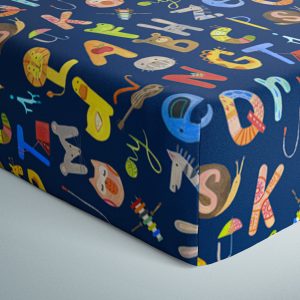 Navy Alphabet Friends Fitted Crib Sheet